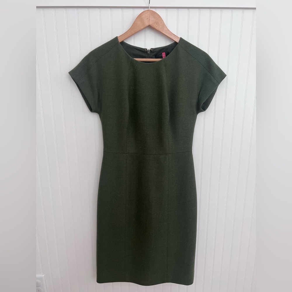 J Crew Dolman Dress in Double-Serge Wool - Heather Evergreen